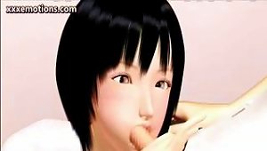 Short-haired 3-d Animated Schoolgirl  Sucks On Her 's Cock