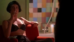 Exquisite Brunette Celeb Michelle Forbes Wearing A Sexy Black Bra