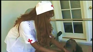 Chocolate Nurse Gets Her Mouth And Her Pussy Stuffed