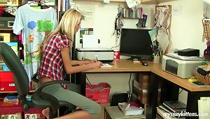 Slim Teen Blonde Is Bored At Work So She Decides To Masturbate